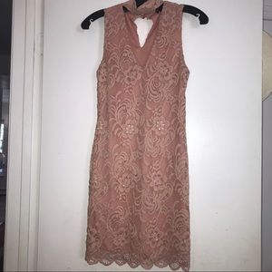 Pink lace choker bodycon dress